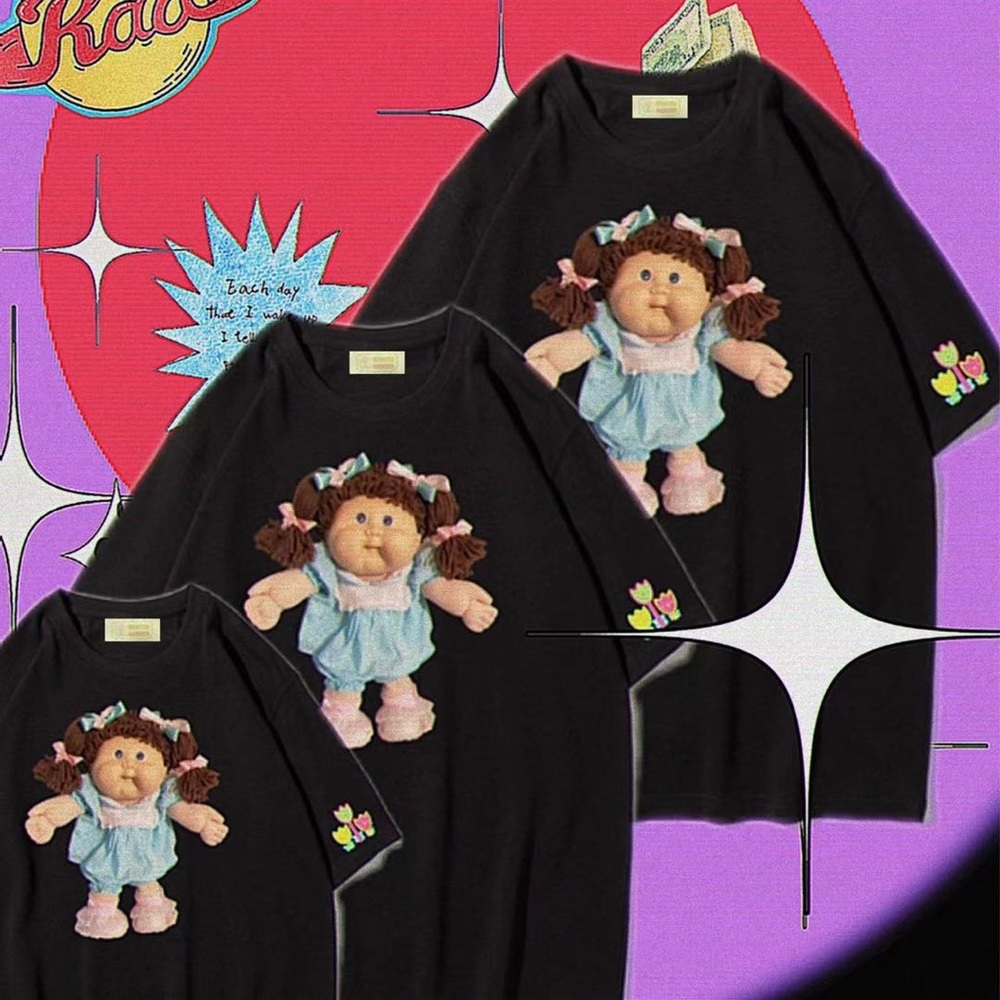 Cabbage Patch Kids Black Tee 100% cotton Original hand-painted By Cabbage Garden